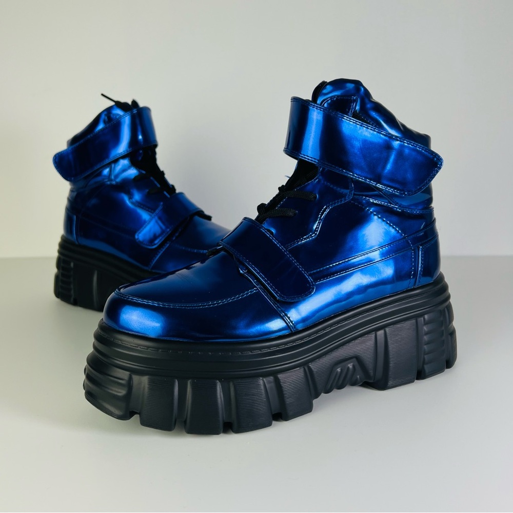 Current Mood Gravity Trip Metallic Holo Blue High-Top Platform Sneakers Size 8